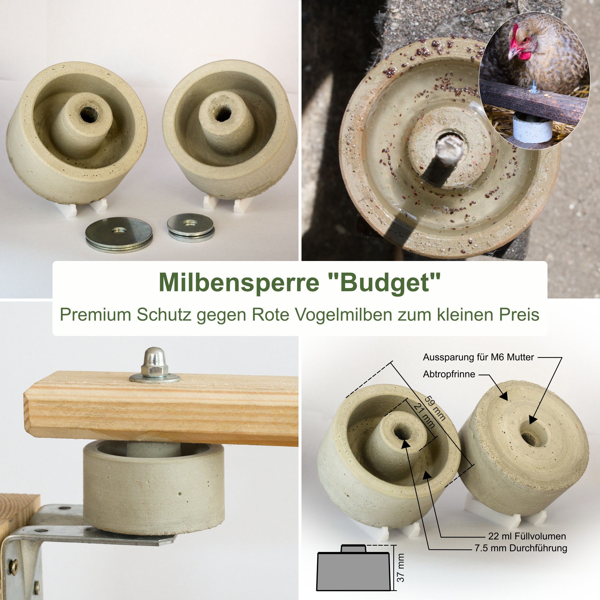 Montagebeispiele für das 2er Set Milbensperre "Budget" zur Bekämpfung der Roten Vogelmilbe ohne Gift inklusive Abmessungen